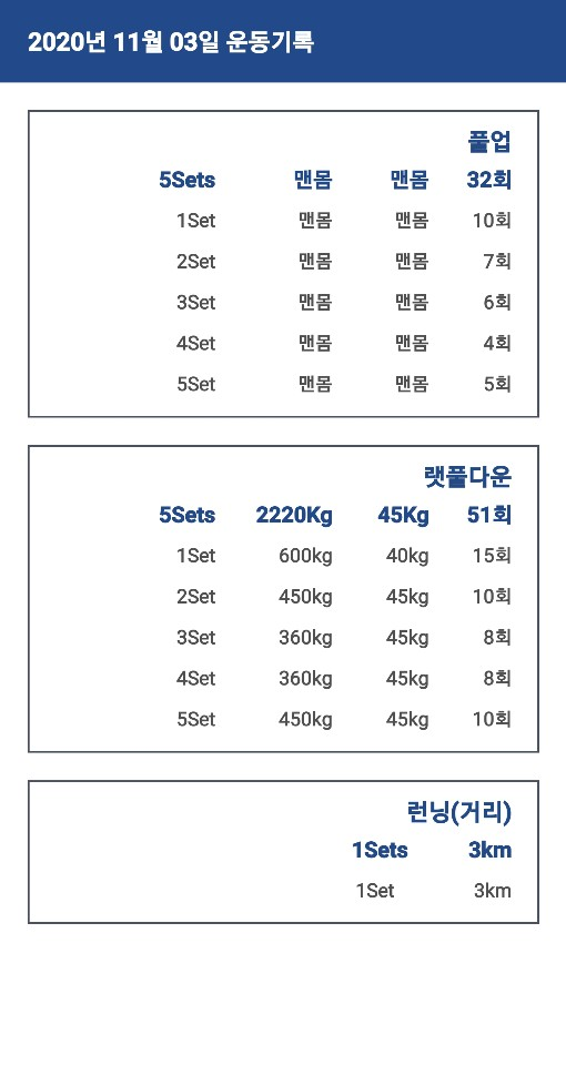  2020년 11월03일 운동 일지