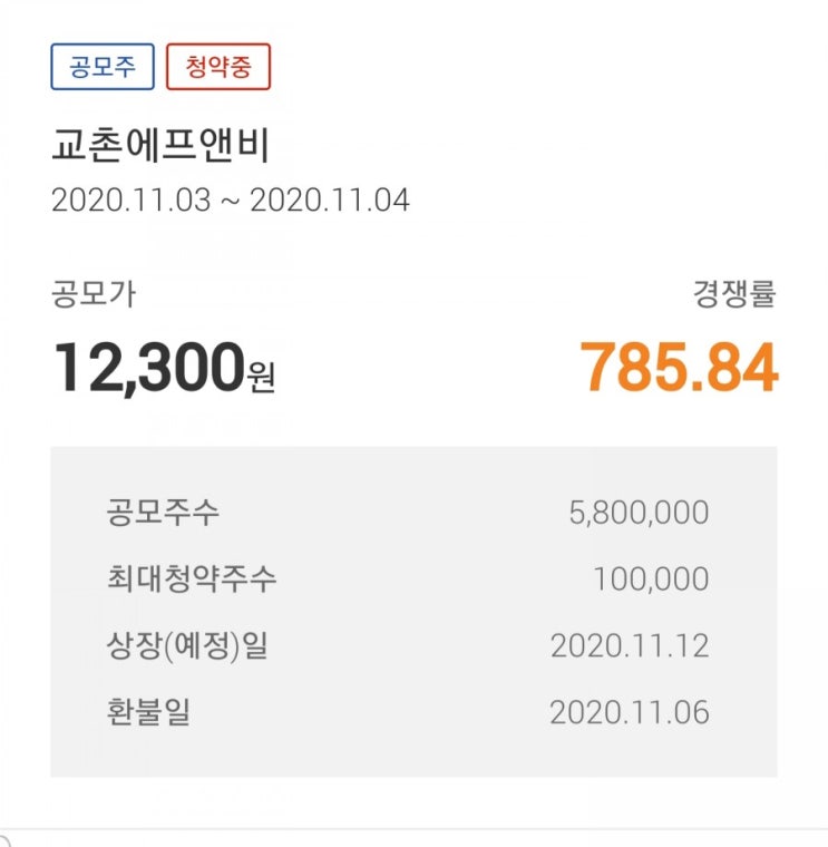  [공모주 청약] 교촌에프앤비(교촌치킨) 공모주 청약완료(예상경쟁률 및 수익금 추정)