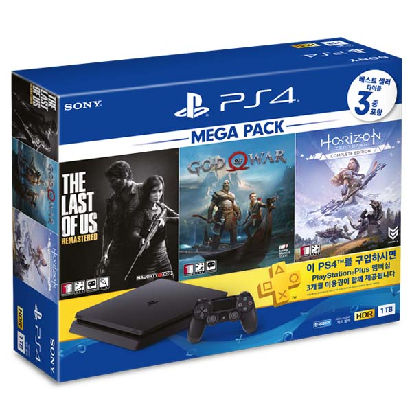 소니 본체 슬림 2218B 1TB MEGA 패키지 게임 3종 + PSN3 PS4, 블랙