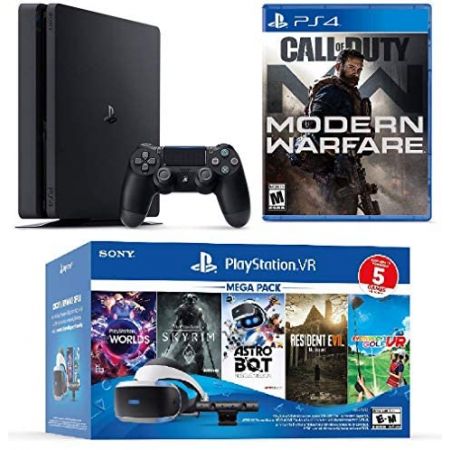  Sony 2019 Playstation 4 PS4 Pro 1TB Console + Playstation VR Headset + Camera + 6 Games Bundle, One