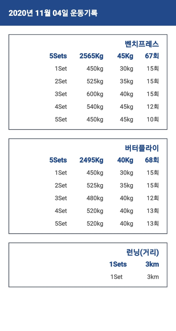  2020년 11월04일 운동 일지
