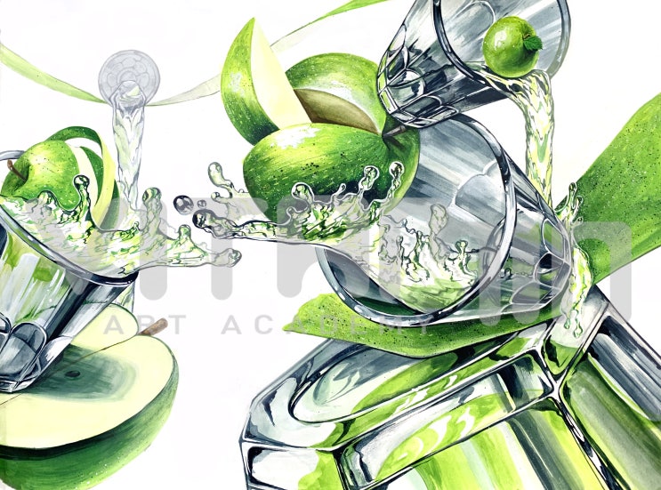[광주 일곡동 비타민 미술학원] 사과, 유리컵, 물 기초디자인 예비반 평소작