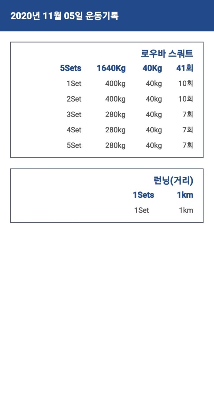  2020년 11월05일 운동 일지