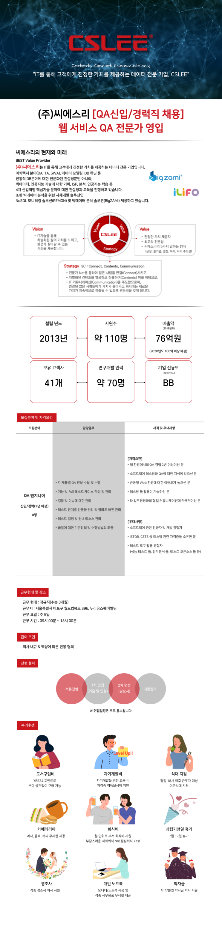  [(주)씨에스리/채용공고] 웹 서비스 QA 전문가 영입 - 신입/경력