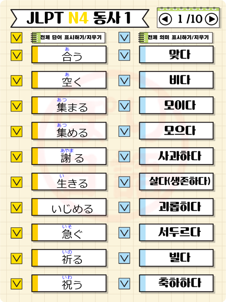  [JLPT N4] 동사 단어장 + 무료ebook
