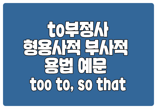to부정사 형용사적 부사적 용법 예문 too to so that to부정사 형용사적 부사적 용법 예문 too to so that
