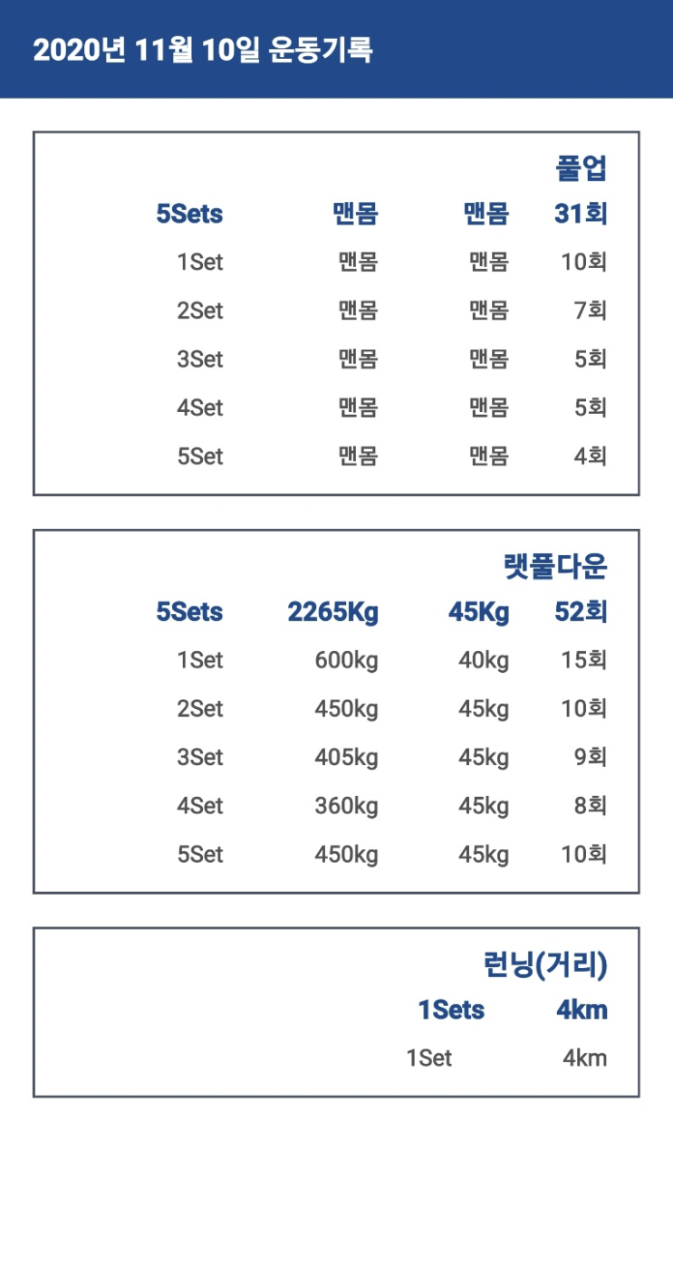  2020년 11월10일 운동 일지