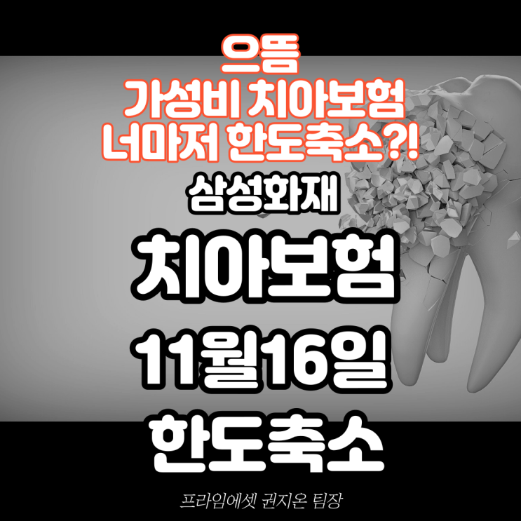  믿었던 삼성화재 치아보험도 11월 16일,가입금액 한도 축소 하향..?!