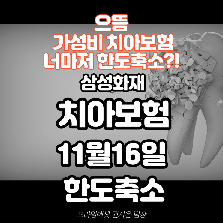 믿었던 삼성화재 치아보험도 11월 16일,가입금액 한도 축소 하향..?!