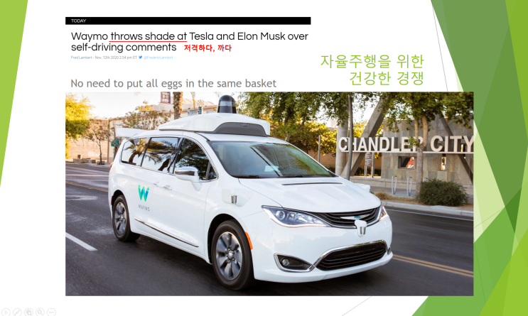  완전자율 주행을 위한 구글 Waymo 웨이모와 테슬라의 FSD의 아름다운 동행을 기대하며.. throw shades at (저격하다 까다) 는 이제 그만