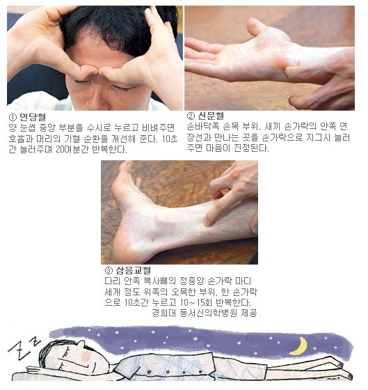  불면증에 힘들어 하는 사람들을 위한 숙면에 도움을 주는 간단한 지압방법3가지
