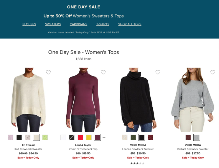  캐나다 구매대행 - HUDSON'S BAY 여성 스웨터/상의 원데이 세일 (2020.11.12 11:59 ET 까지, 토론토 시간 기준)