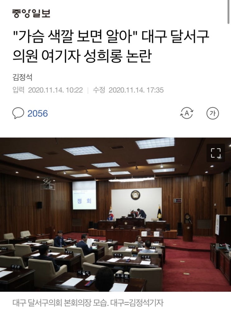  "가슴 색깔 보면 알아" 대구 달서구의원 여기자 성희롱 논란