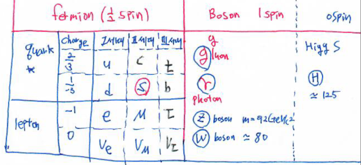 1. 표준모형(boson, lepton, fermion, hadron, meson, baryon)