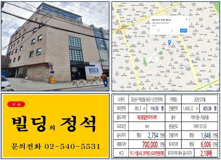 [강남구 스포월드 재개발 호재지역 70억 꼬마빌딩 실거래가 조회] 역삼동 663-12 (언주역) 70억 원, 평당 6,006만 원 매매되었습니다. 르네상스호텔 재개발, 조선호텔