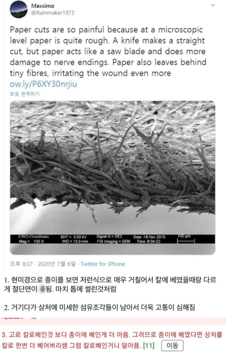  칼보다 종이로 베인게 더 아픈이유