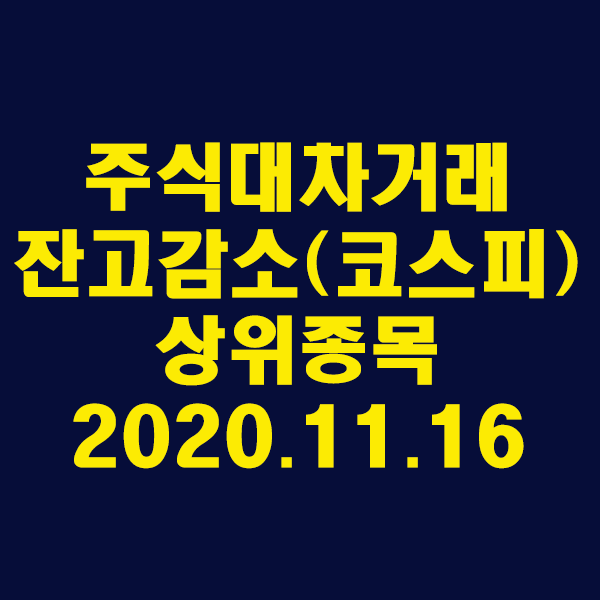 주식대차거래 잔고감소 상위종목(코스피)/2020.11.16