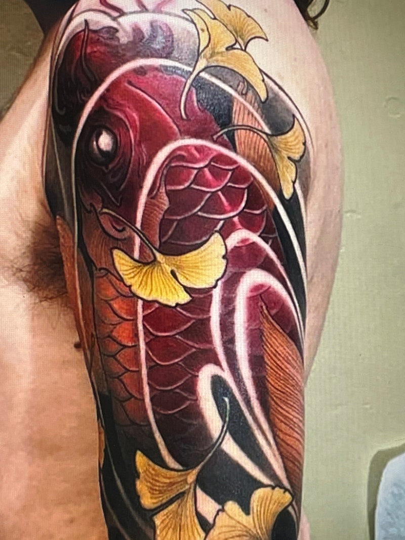 잉어문신 반팔 연꽃 배경으로 완성하다 : 네이버 블로그, image size:800x1067