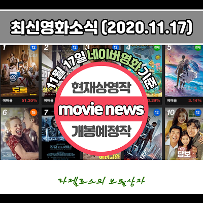  금주 최신개봉영화순위 및 예매율 (2020.11.17 기준)