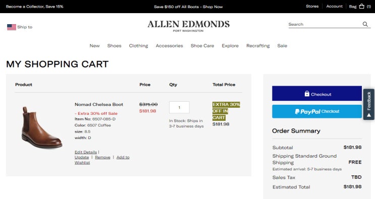 Allen Edmonds  세일 제품 추가 30% 할인 중 (미국내 무료배송)