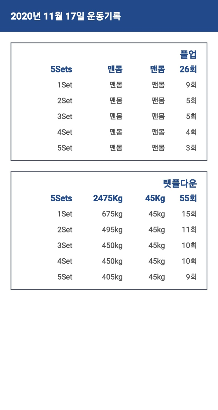  2020년 11월17일 운동 일지