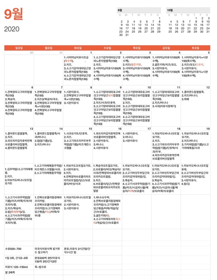 MASON:후기이유식 식단표, 여섯번째달(+10개월)