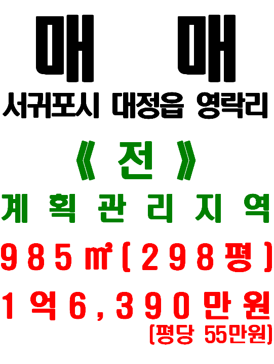  서귀포시 대정읍 영락리 일주서로 및 해안가 인접한 토지 매매(매물번호 509)
