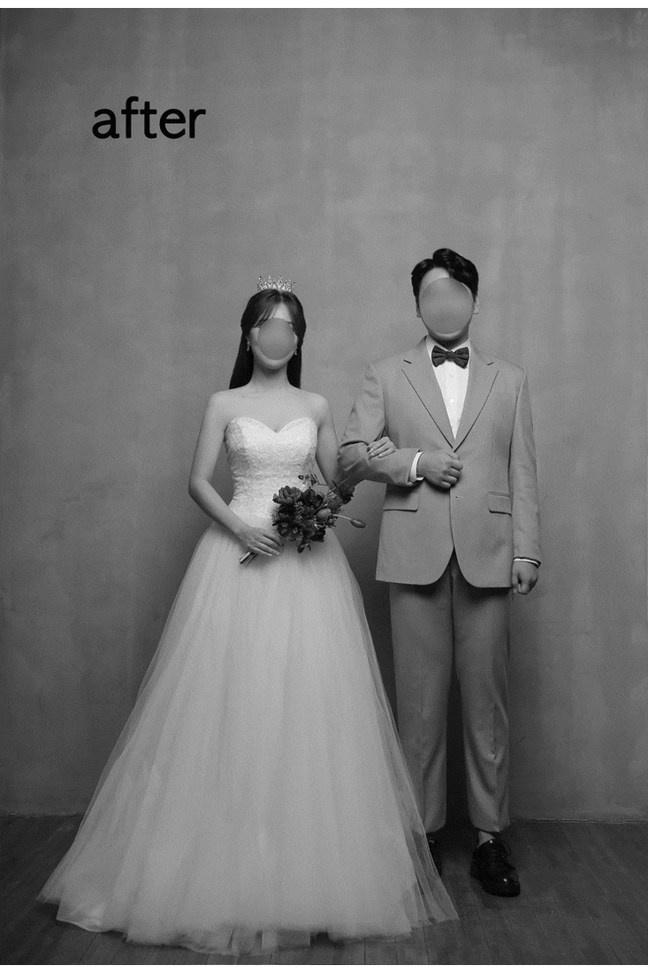  [기본보정] 냥포토 웨딩사진보정업체 - 드레스 & 턱시도 라인 정리, 신랑 & 신부 얼굴 라인 및 피부톤 정리, 승모근 축소, 다리 늘리기, 드레스 라인 정리 등