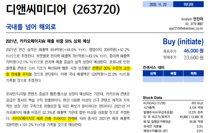  디앤씨미디어/ 이베스트