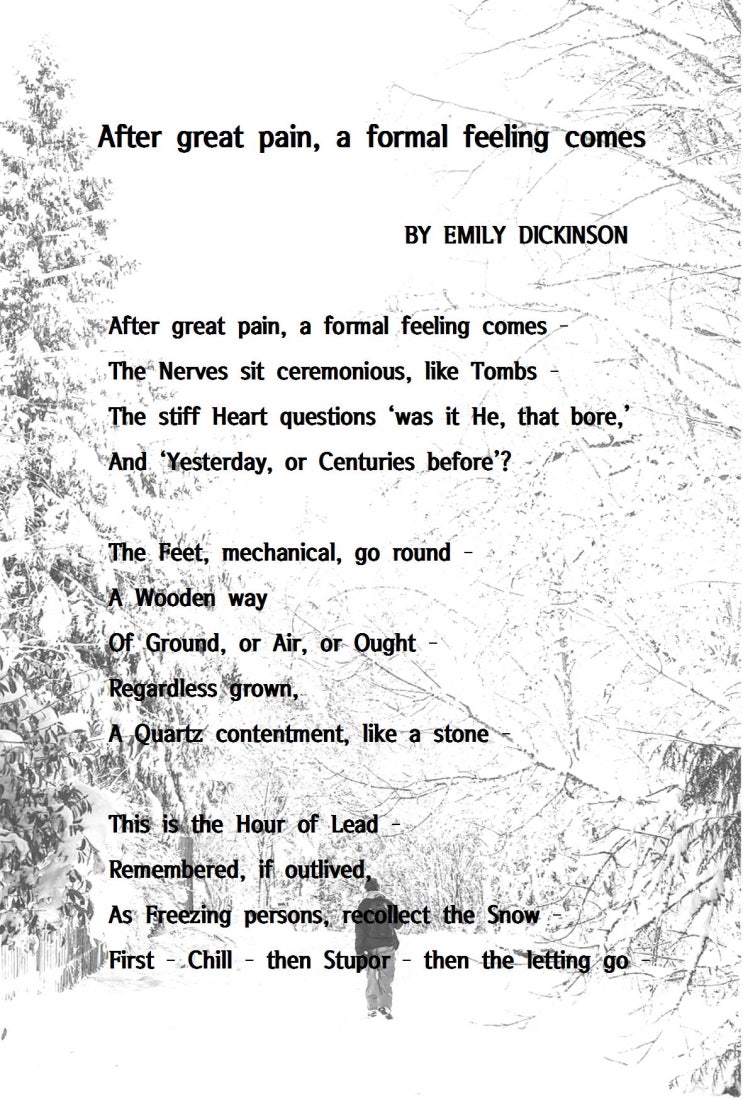  Emily Dickinson "After great pain, a formal feeling comes", 에밀리 디킨슨의 시 "감정을 숨기려고 얼마나 애썼는지", 영어번역시 :)