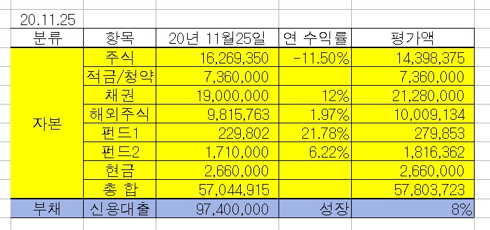  20년 11월의 자산현황
