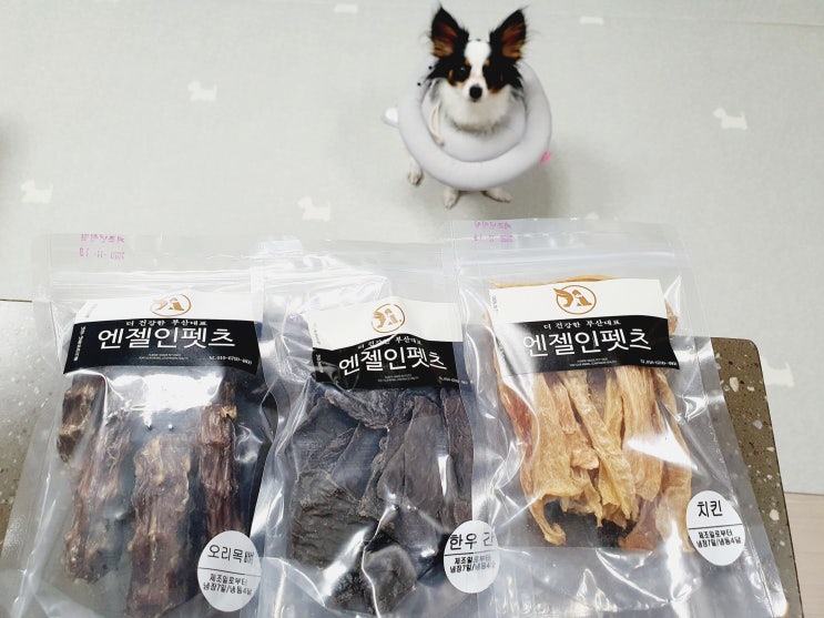  강아지수제간식 엔젤인펫츠 오리목뼈 한우간 치킨 급여 후기
