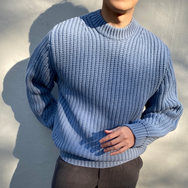  남자 오버핏 울 볼륨 벌룬 라운드 하찌 니트 코디 데일리룩
