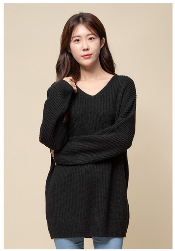  캐럿 여성용 브이넥 롱 스웨터