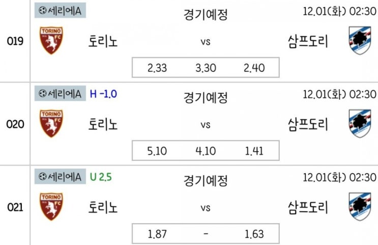 2020.11.30 세리에A 토리노 삼프도리아 | 제노아 파르마