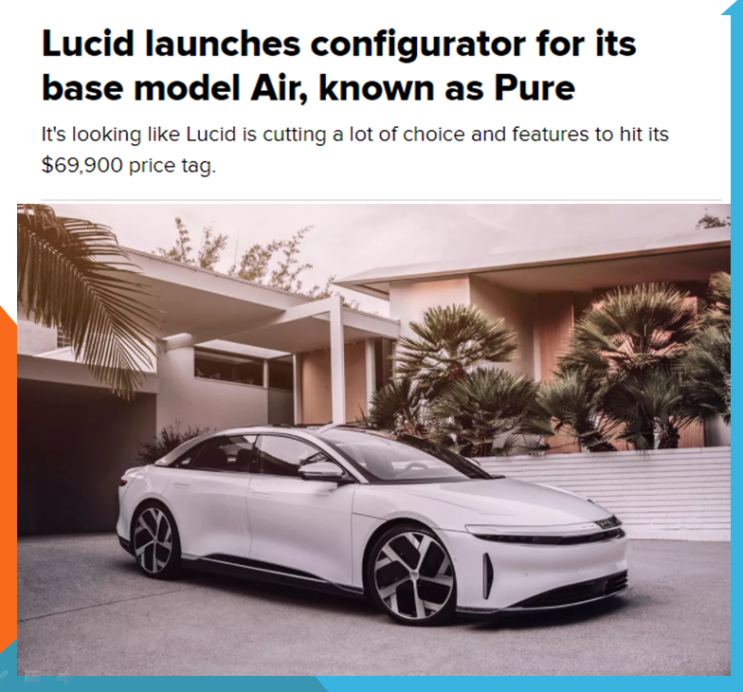  $69,900 을 맞추기 위한 루시드 에어의 전략은 Lucid Air Pure 퓨어 ?