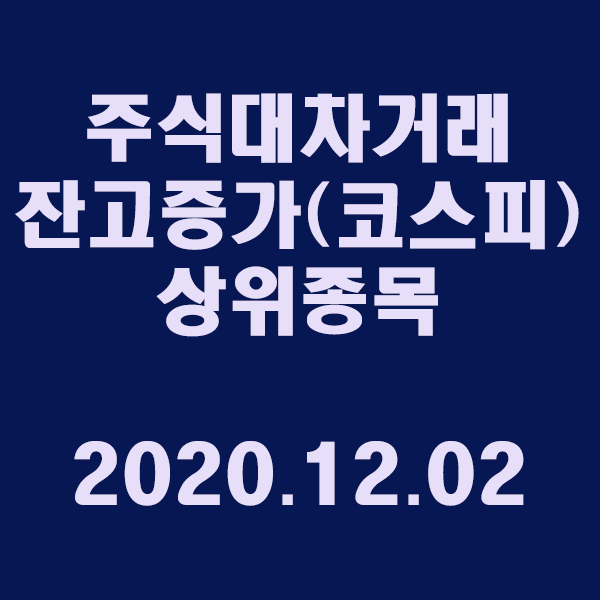 주식대차거래 잔고증가 상위종목(코스피)/2020.12.02