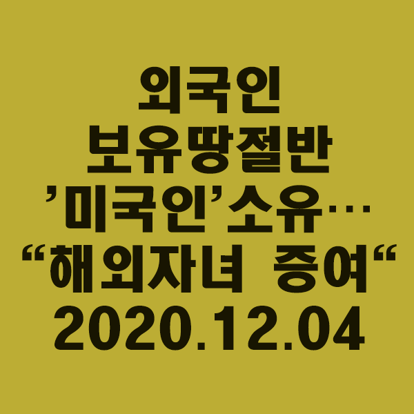  외국인 보유땅 절반은 '미국인' 소유…"해외 자녀에 증여"/2020.12.04
