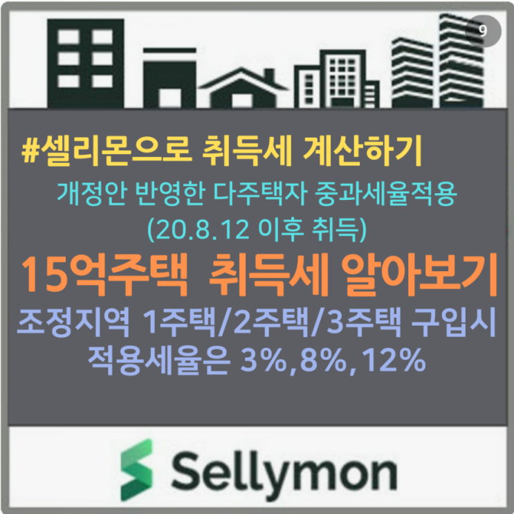  1주택,2주택,3주택자 조정지역 15억주택 취득세 계산하기(매매,상속,취득):다주택자 취득세 중과세율 적용