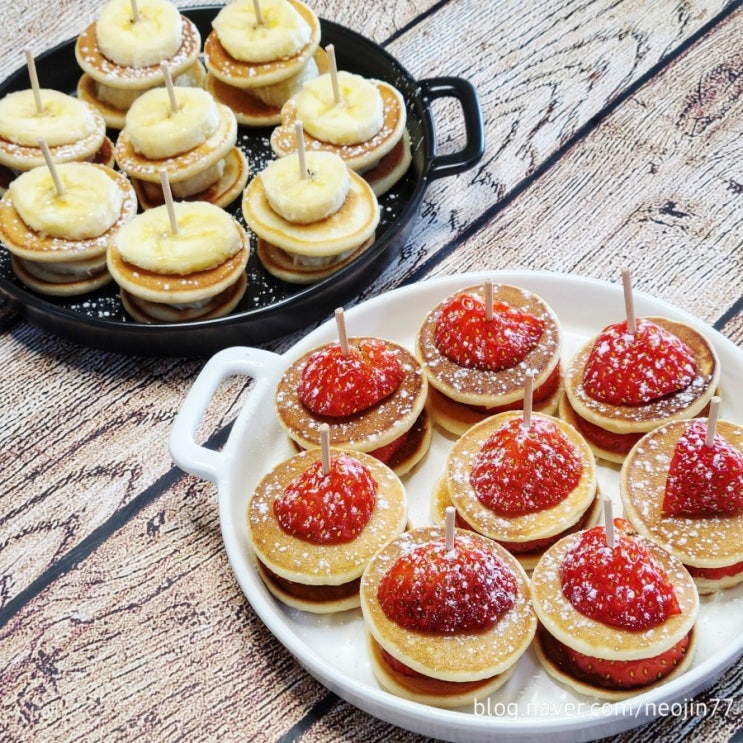 Jinny's집밥레시피 미니핫케이크 딸기 바나나 토핑 홈베이킹 핫케이크요리