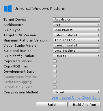  Unity UWP( Universal Window Platform ) 빌드 하는 법