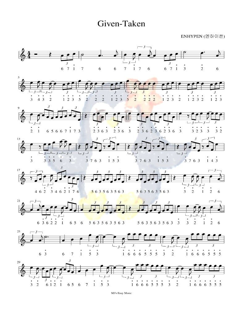 ENHYPEN Given-Taken Kalimba Number Tab Sheet Music and Performance