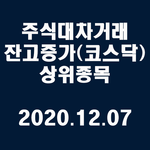 주식대차거래 잔고증가 상위종목(코스닥)/2020.12.07