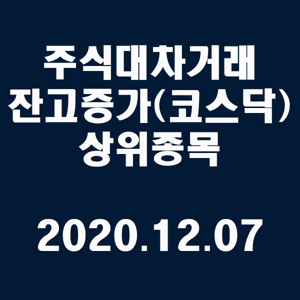  주식대차거래 잔고증가 상위종목(코스닥)/2020.12.07