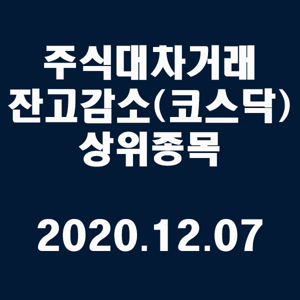  주식대차거래 잔고감소 상위종목(코스닥)/2020.12.07