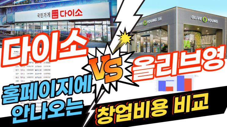  종합소매점 프랜차이즈 올리브영 vs 다이소 창업비용 비교 분석 feat. 전국 17개지역