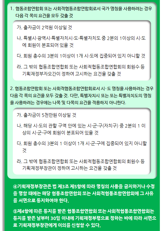 협동조합연합회의 명칭 관련 사항