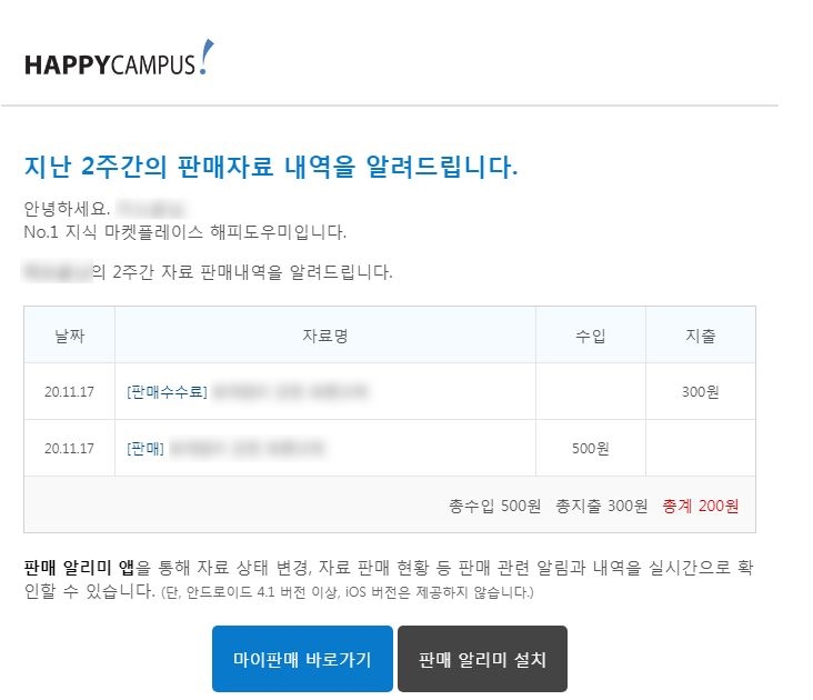  정보) 해피캠퍼스 자료판매 후기