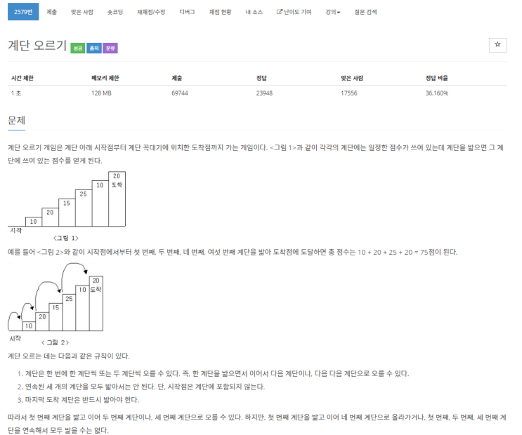  [백준] 2579 :: 계단오르기 (다이나믹 프로그래밍)