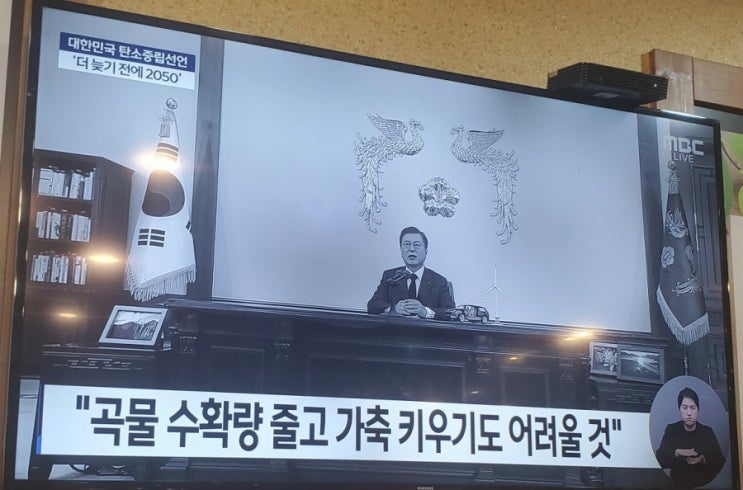  흑백화면  문재인 대통령 2050 탄소중립 비전 선언